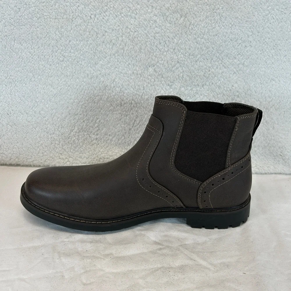 Nunn Bush‎ Mens Dark Brown Leather Chelsea Brogue Lug Sole Boots 11.5 NEW